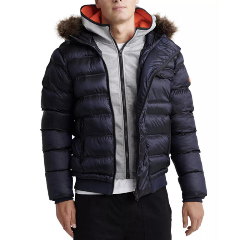 NWD! SUPERDRY Men's Icon Rescue Puffer Navy Blue Coat Size XL (Missing Collar)